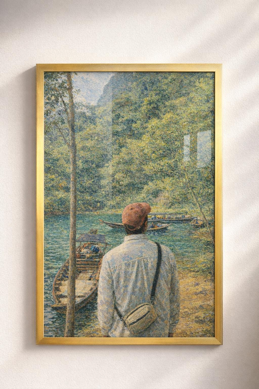Gerahmter Giclée-Druck von Artify Moments über einem Sofa im Wohnzimmer