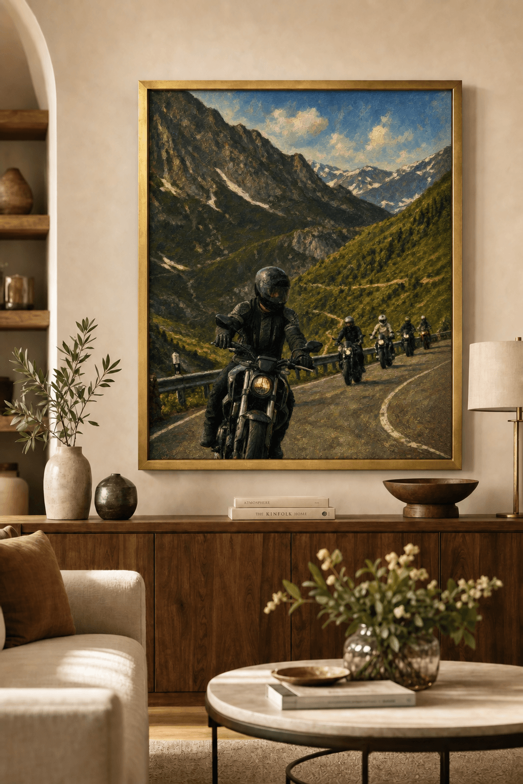 Die offene Straße – als Gerahmte Giclée-Leinwand, Antik Gold an einer Wand, Kunstwerk im Stil Realismus 4 – Eredità