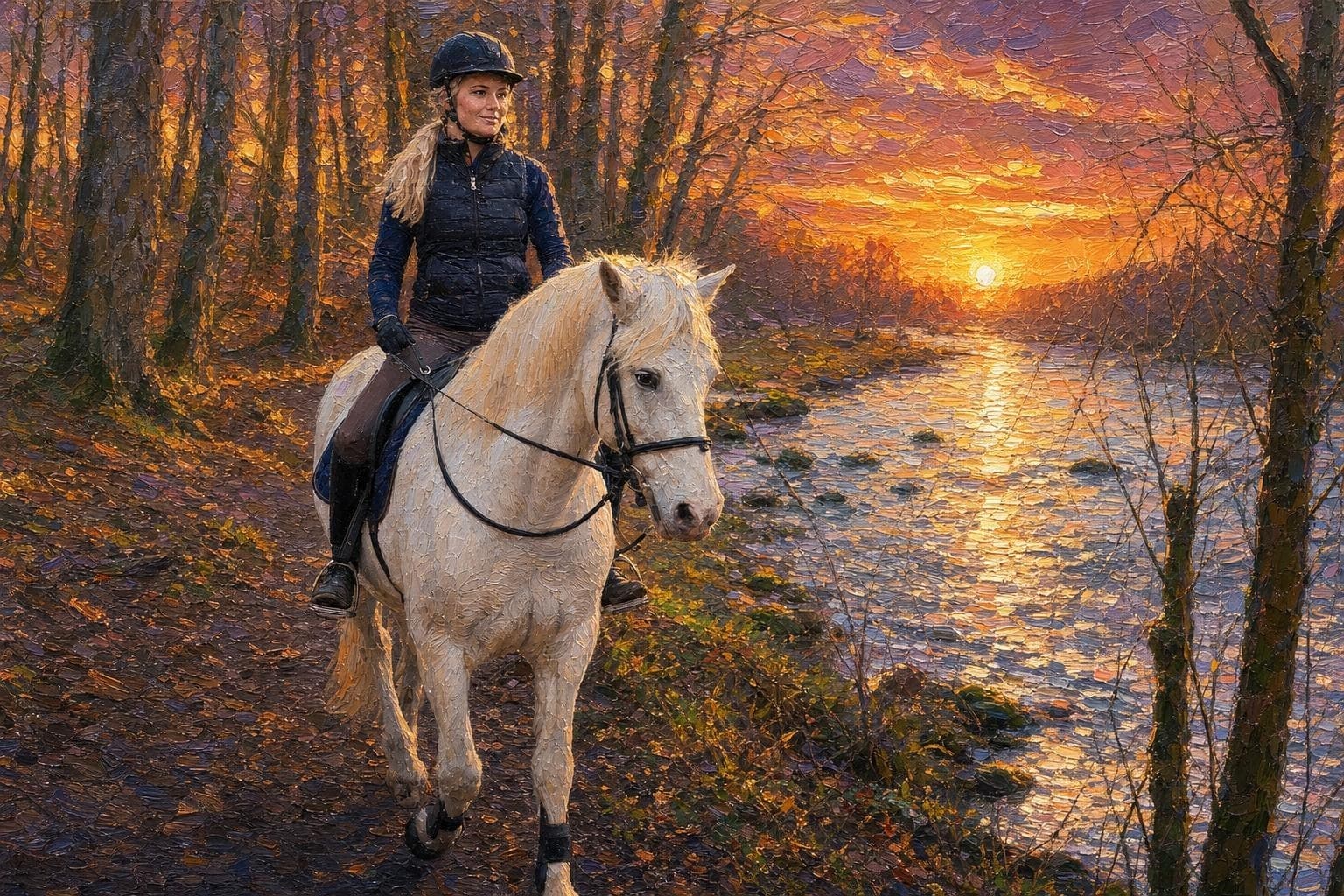 Freiheit im Sattel – als Kunstwerk im Stil Impressionismus 6 – Abendglanz