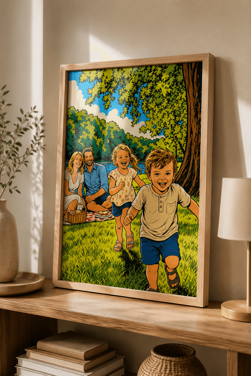 Einfach Kinder sein – als Gerahmtes Poster, Natur an einer Wand, Kunstwerk im Stil Pop Art 3 – Comic Edition